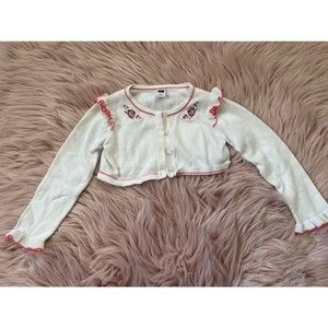 Janie & Jack Ruffle Embroidered Cardigan Sweater